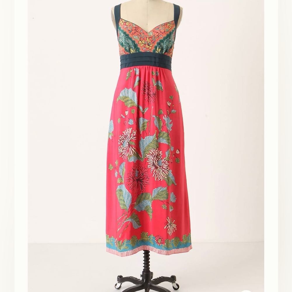 Anthropologie Edme & Esyllte Pink and Teal Silk Dress
